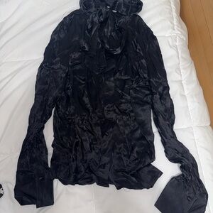 Zara Black Satin Tie-Neck Blouse